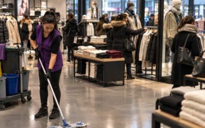 Nettoyage de commerce pendant les soldes d&rsquo;hiver, tenir le rythme de l&rsquo;affluence